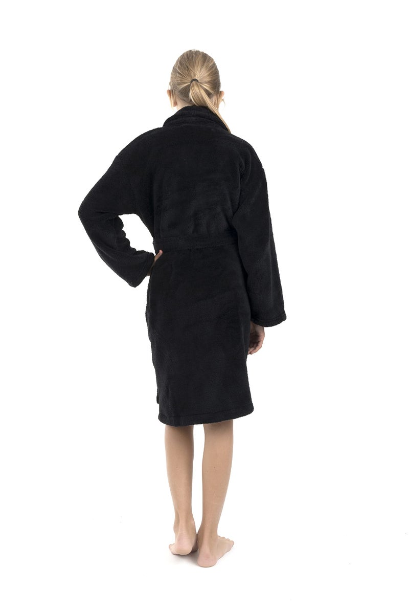 BC BARE COTTON Bare Cotton Kids Microfiber Fleece Shawl Robe - Girls (Large (Ages 9-12), Black) - Image 2